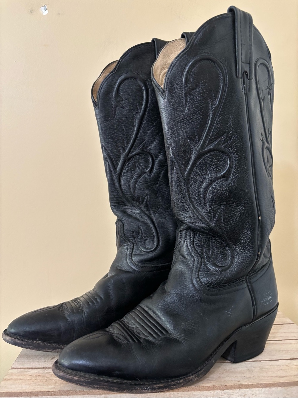 Dan Post| Mistie Black Leather Western Cowboy Boots with Embroidered Shaft Sz 7